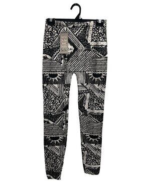 Just One Black White Abstract Print Leggings Size Large Stretchy Modern